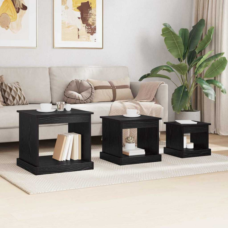 Stolik kawowy 3 pcs Czarny Dąb Materiał drewnopochodny