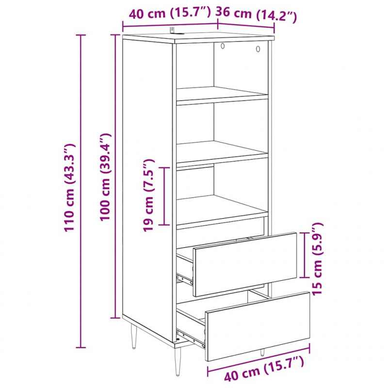 Highboard Stare drewno 40 x 36 x 110 cm Materiał drewnopochodny