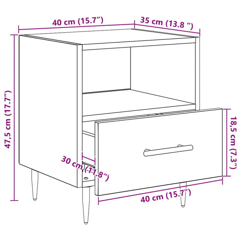 Stolik nocny z szufladą 2 pcs Brązowy 40 x 35 x 47,5 cm