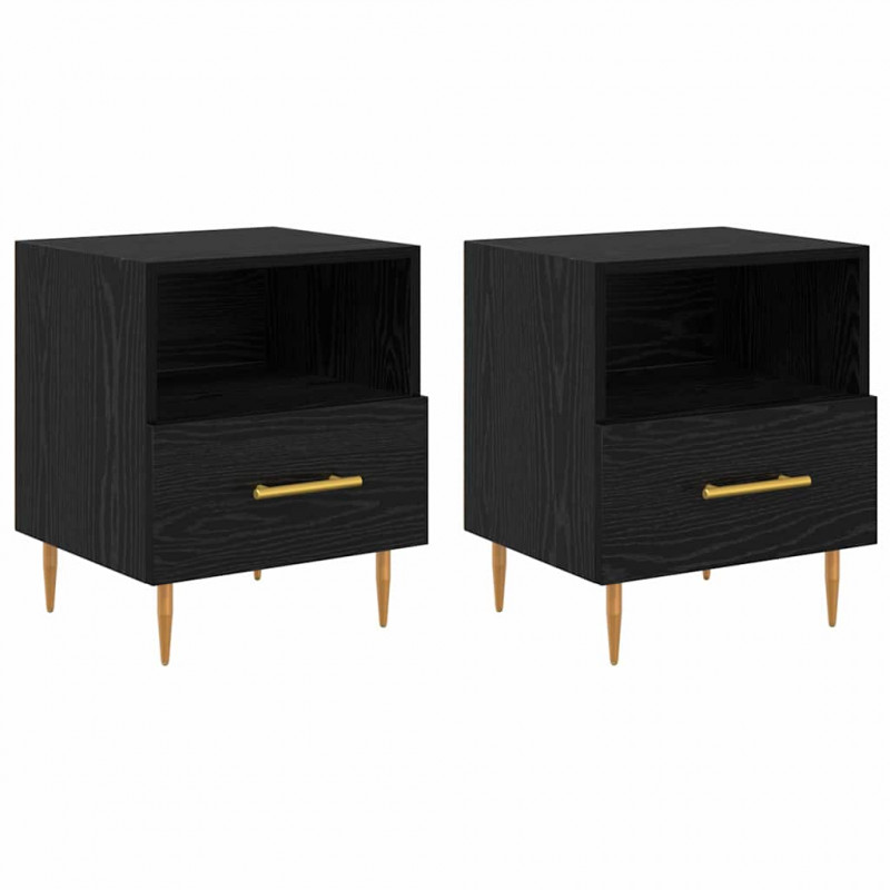 Stolik nocny z szufladą 2 pcs Czarny 40 x 35 x 47,5 cm