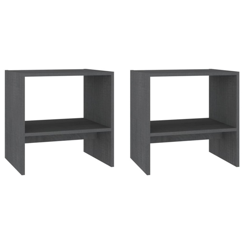 Szafki nocne, 2 szt., szare, 40x30,5x40 cm, lite drewno sosnowe