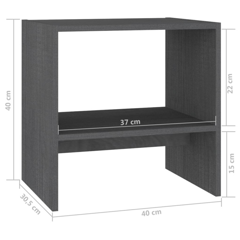 Szafki nocne, 2 szt., szare, 40x30,5x40 cm, lite drewno sosnowe