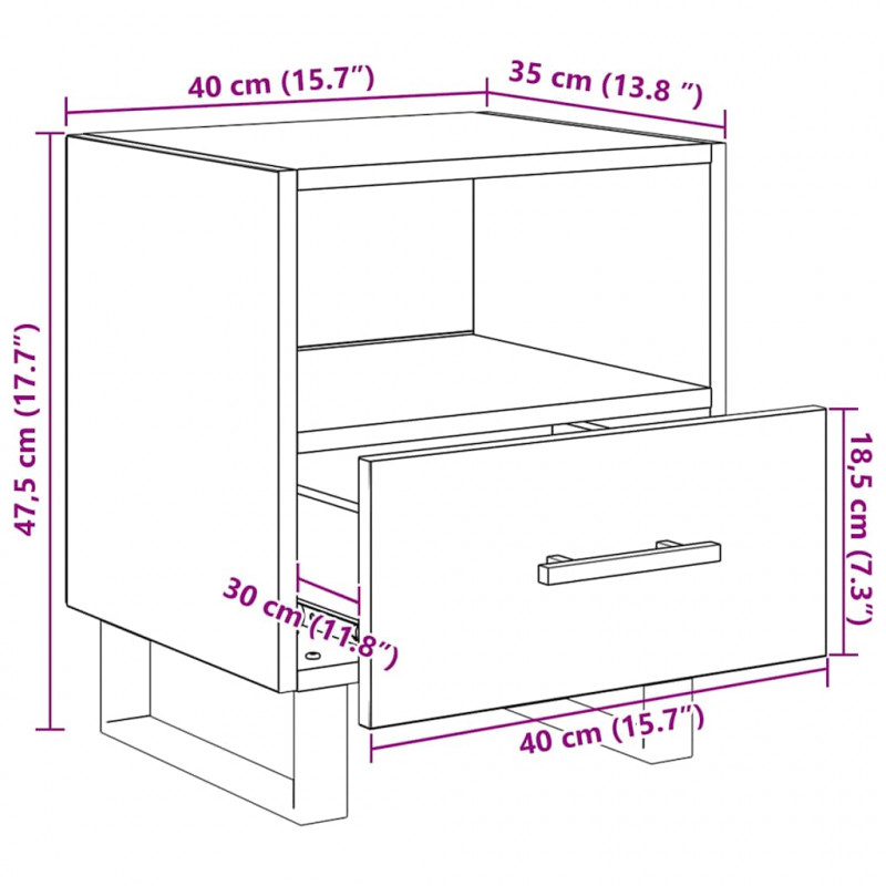 Szafka Nocna z szufladą 2 pcs Czarny Dąb 40 x 35 x 47,5 cm