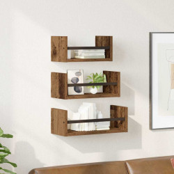 Zestaw półek ściennych z półką 3 pcs Stare drewno 40x16x14cm
