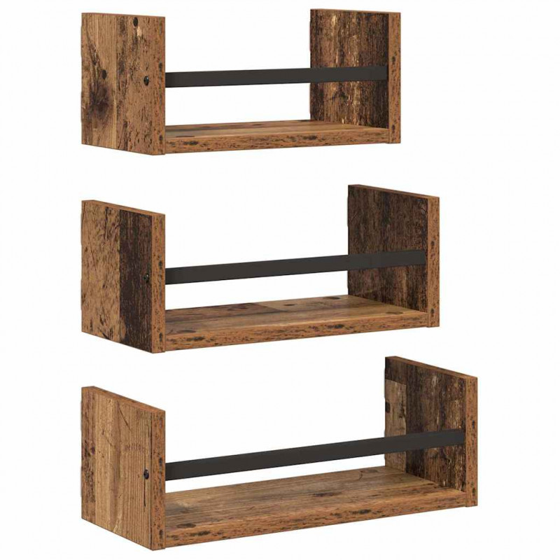 Zestaw półek ściennych z półką 3 pcs Stare drewno 40x16x14cm
