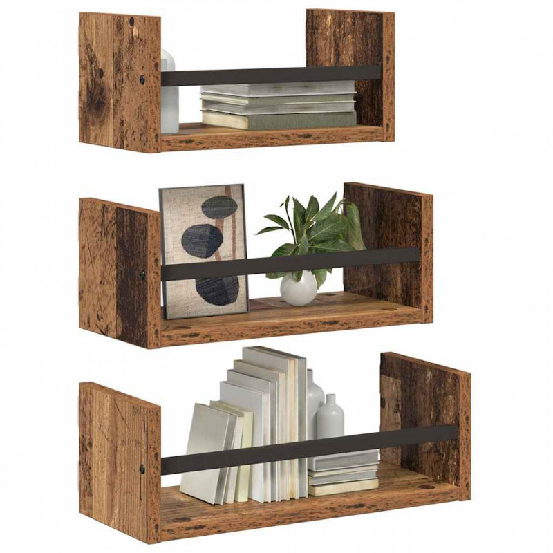Zestaw półek ściennych z półką 3 pcs Stare drewno 40x16x14cm