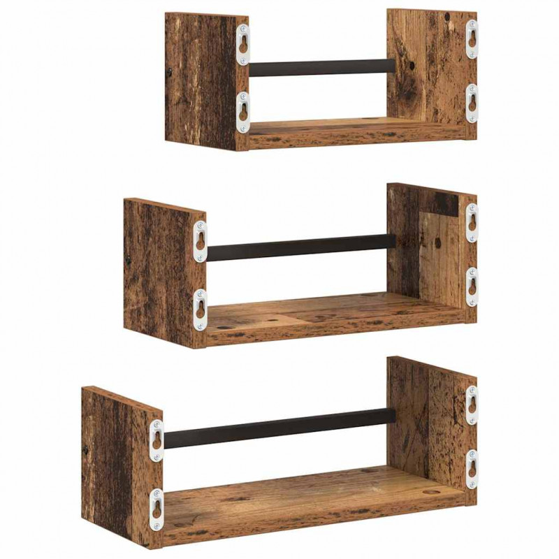 Zestaw półek ściennych z półką 3 pcs Stare drewno 40x16x14cm