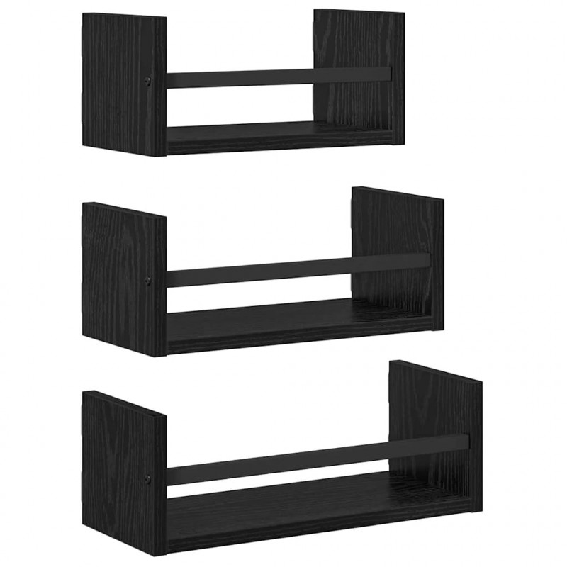 Zestaw półek ściennych z półką 3 pcs Czarny Dąb 40x16x14cm