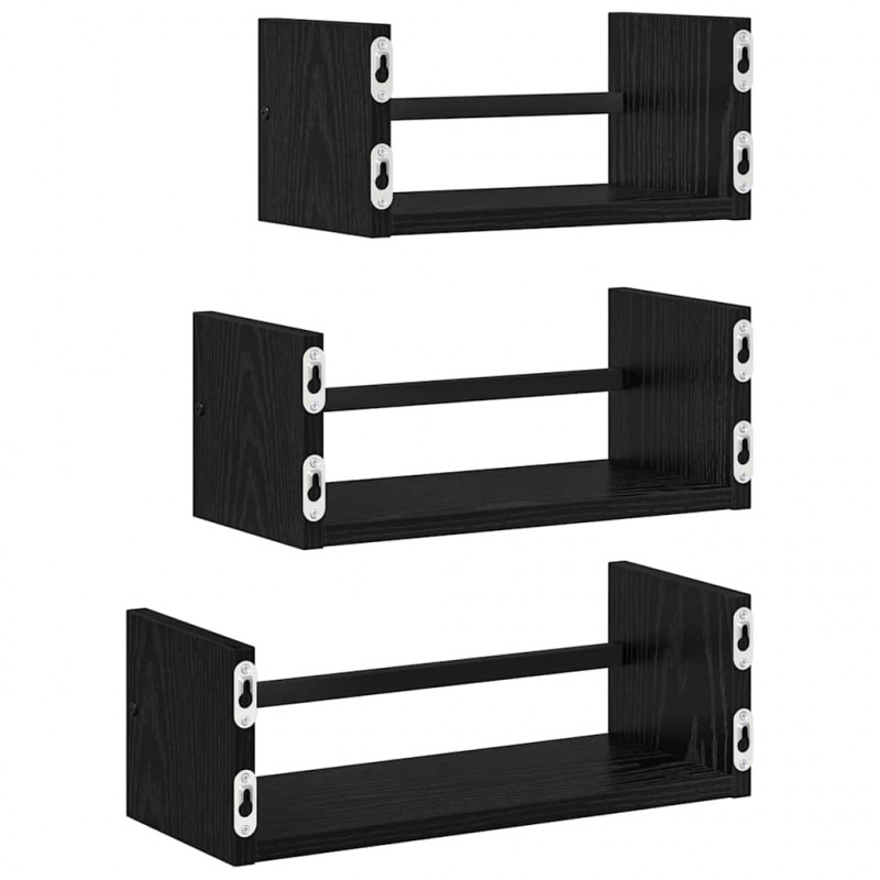 Zestaw półek ściennych z półką 3 pcs Czarny Dąb 40x16x14cm