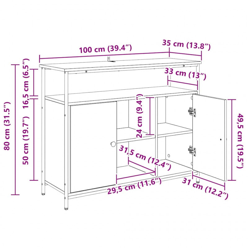 Bufet Czarny Dąb 100 x 35 x 80 cm Materiał drewnopochodny