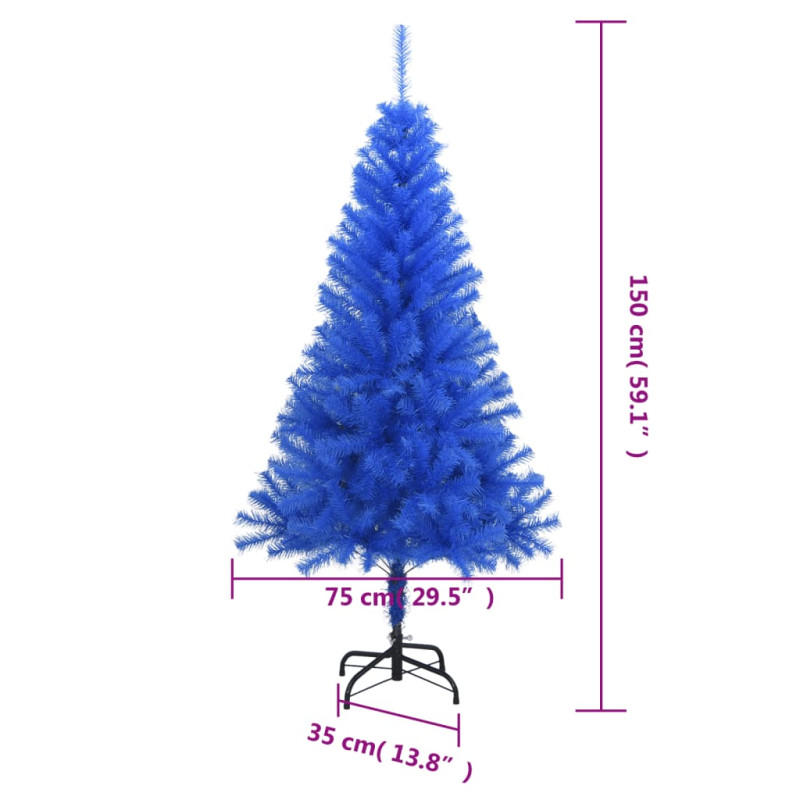 Sztuczna choinka ze stojakiem, niebieska, 150 cm, PVC
