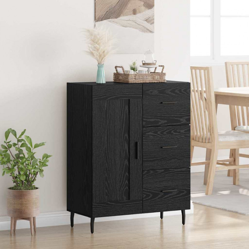 Bufet Czarny Dąb 69,5 x 34 x 90 cm Drewno inżynieryjne i żelazo