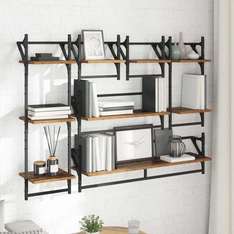 Zestaw półek ściennych 6 pcs Stare drewno 100 x 25 x 30 cm