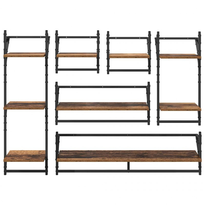 Zestaw półek ściennych 6 pcs Stare drewno 100 x 25 x 30 cm