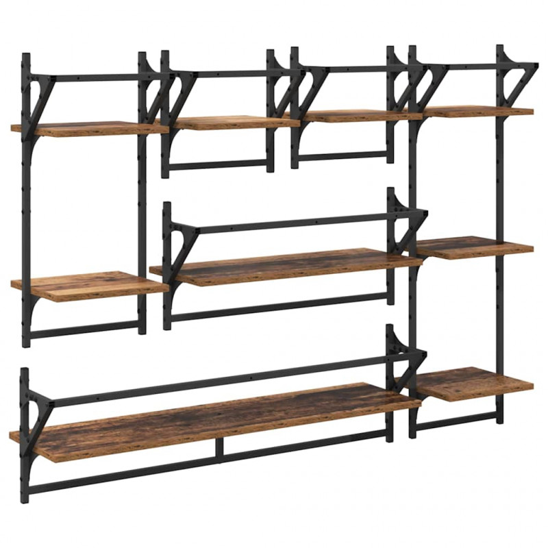Zestaw półek ściennych 6 pcs Stare drewno 100 x 25 x 30 cm