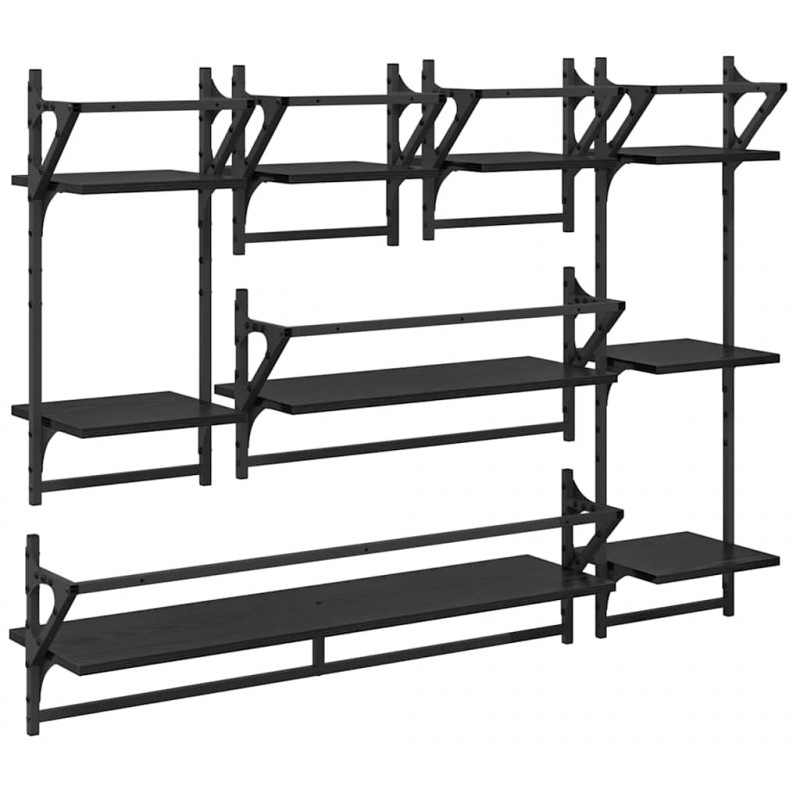 Zestaw półek ściennych 6 pcs Czarny Dąb 100 x 25 x 30 cm