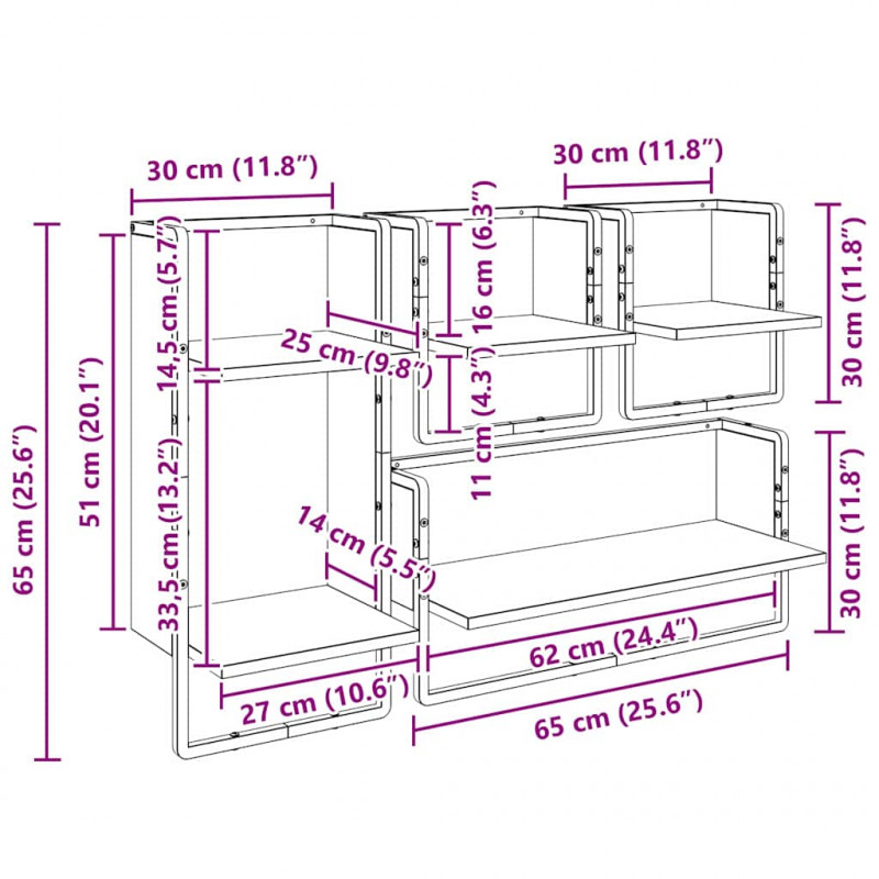 Zestaw półek ściennych 4 pcs Dąb rzemieślniczy 65 x 25 x 30 cm