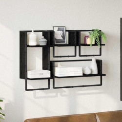 Zestaw półek ściennych z półką 4 pcs Czarny Dąb 65 x 25 x 30 cm