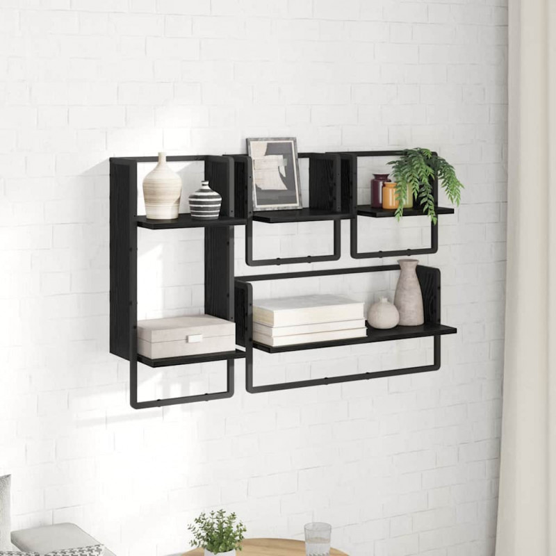 Zestaw półek ściennych z półką 4 pcs Czarny Dąb 65 x 25 x 30 cm