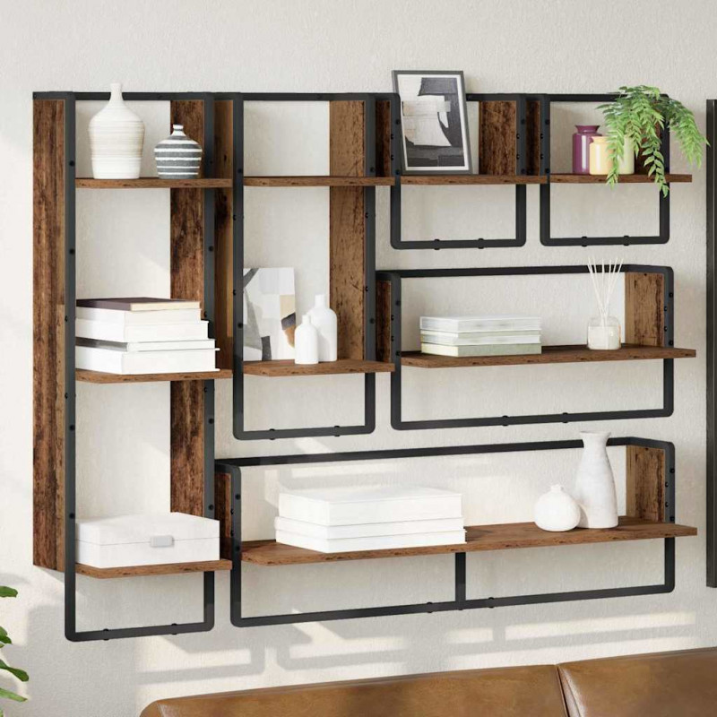 Zestaw półek ściennych 6 pcs Stare drewno 100 x 25 x 30 cm