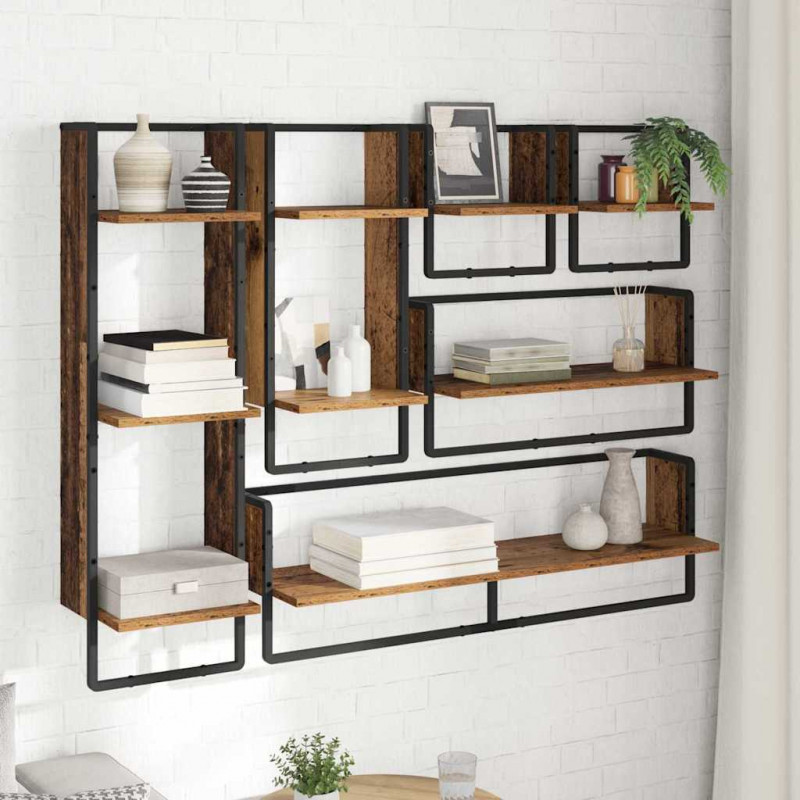 Zestaw półek ściennych 6 pcs Stare drewno 100 x 25 x 30 cm