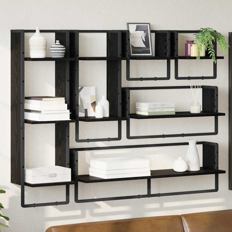 Zestaw półek ściennych 6 pcs Czarny Dąb 100 x 25 x 30 cm