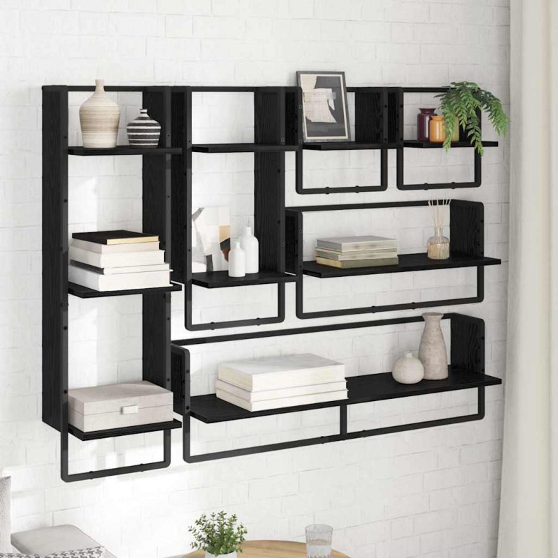 Zestaw półek ściennych 6 pcs Czarny Dąb 100 x 25 x 30 cm