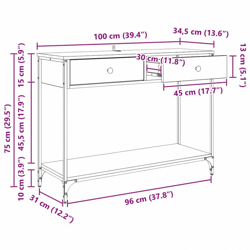 Konsola Stare drewno 100 x 34,5 x 75 cm Materiał drewnopochodny