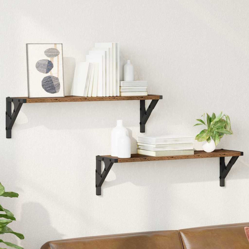 Półki ścienne z półką 2 pcs Stare drewno 60 x 15 x 15,5 cm
