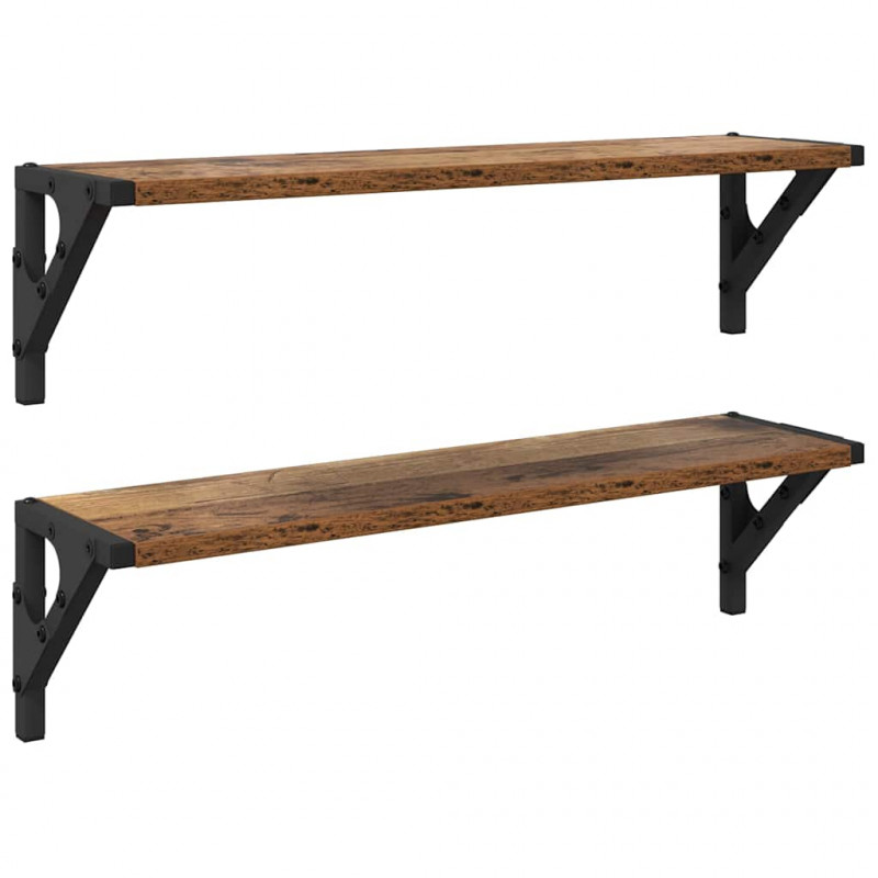 Półki ścienne z półką 2 pcs Stare drewno 60 x 15 x 15,5 cm