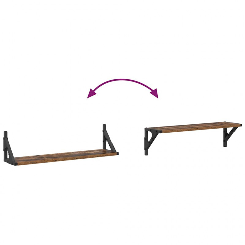 Półki ścienne z półką 2 pcs Stare drewno 60 x 15 x 15,5 cm
