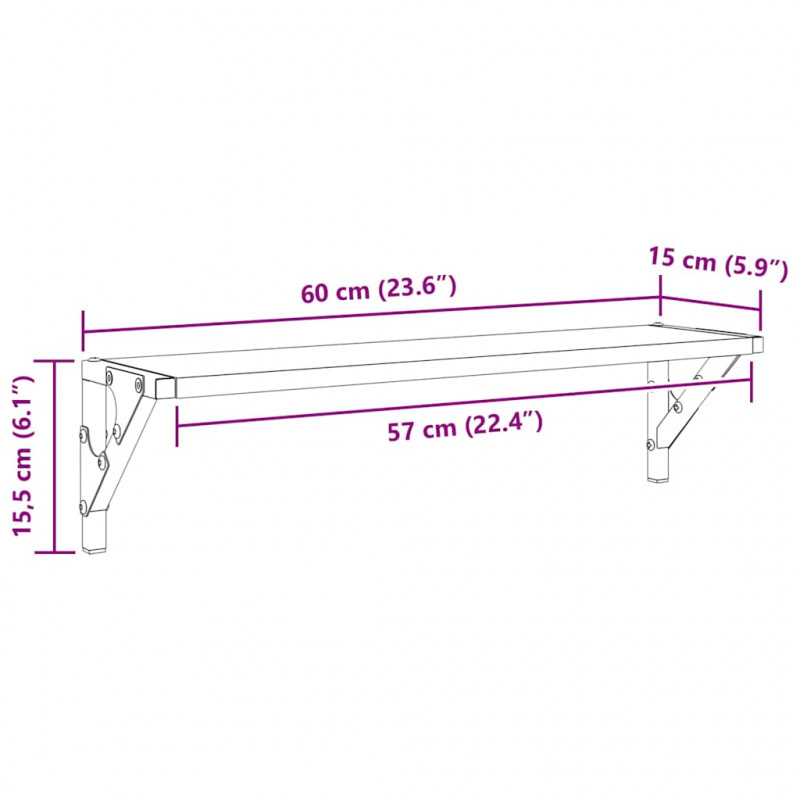 Półki ścienne z półką 2 pcs Stare drewno 60 x 15 x 15,5 cm