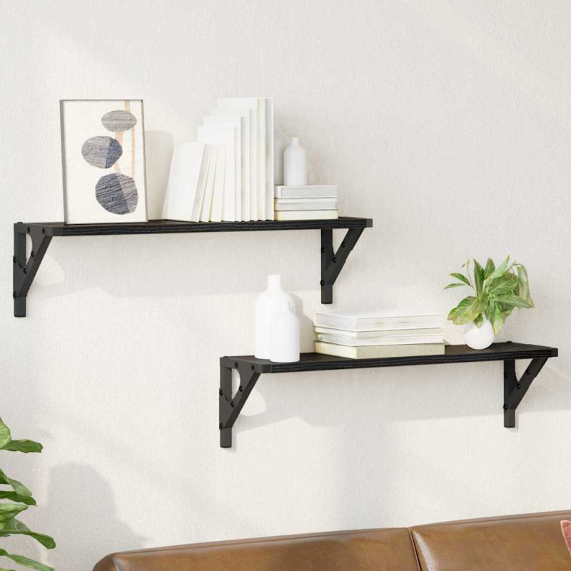 Półki ścienne z półką 2 pcs Czarny Dąb 60 x 15 x 15,5 cm
