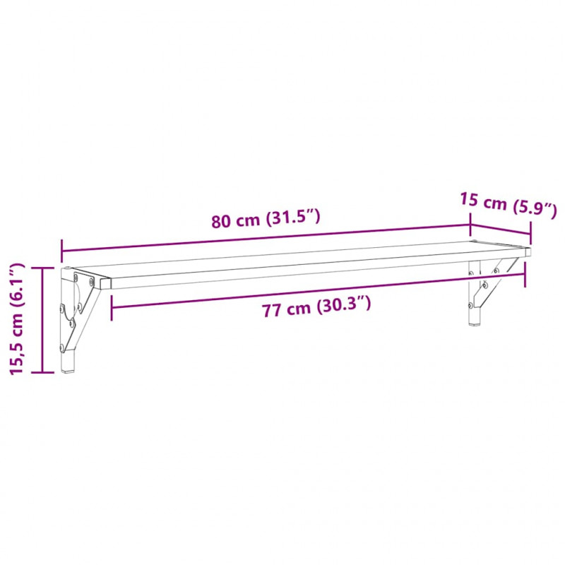 Półki ścienne z półką 2 pcs Czarny Dąb 80 x 15 x 15,5 cm