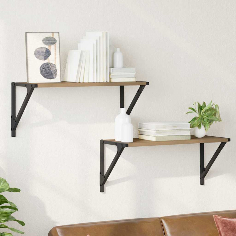 Półki ścienne z półką 2 pcs Dąb rzemieślniczy 60 x 25 x 25,5 cm