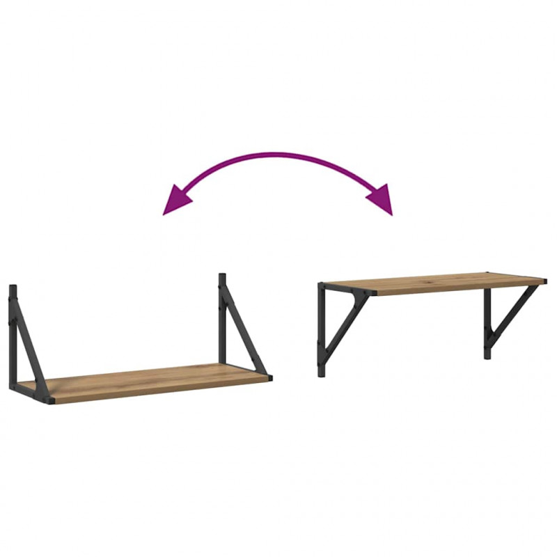 Półki ścienne z półką 2 pcs Dąb rzemieślniczy 60 x 25 x 25,5 cm