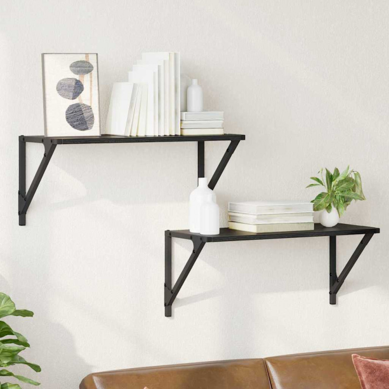 Półki ścienne z półką 2 pcs Czarny Dąb 60 x 25 x 25,5 cm