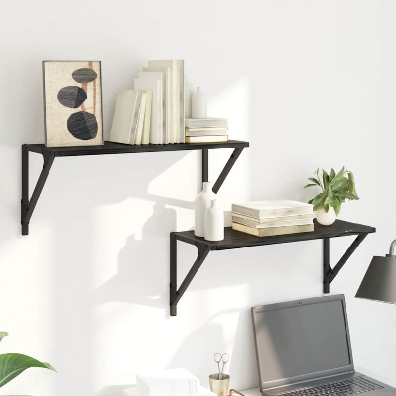 Półki ścienne z półką 2 pcs Czarny Dąb 60 x 25 x 25,5 cm