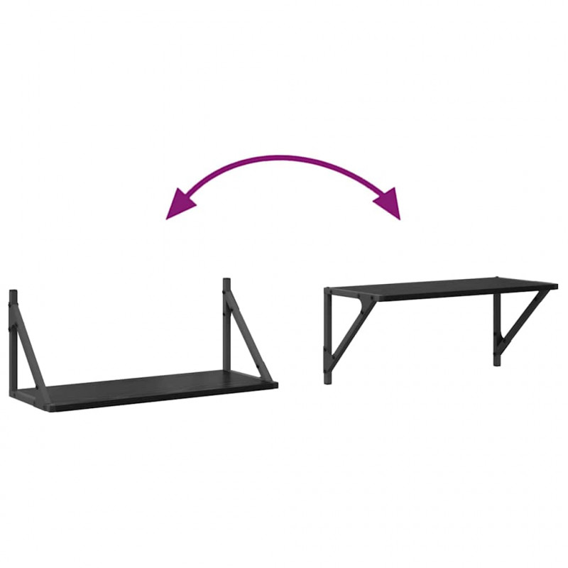 Półki ścienne z półką 2 pcs Czarny Dąb 60 x 25 x 25,5 cm