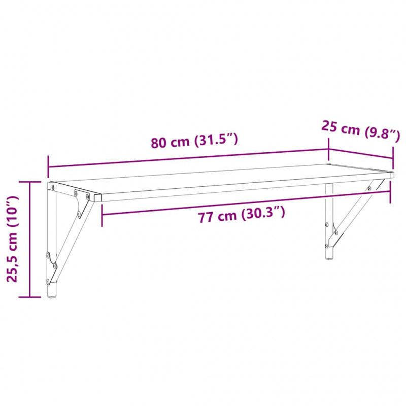 Półki ścienne z półką 2 pcs Stare drewno 80 x 25 x 25,5 cm