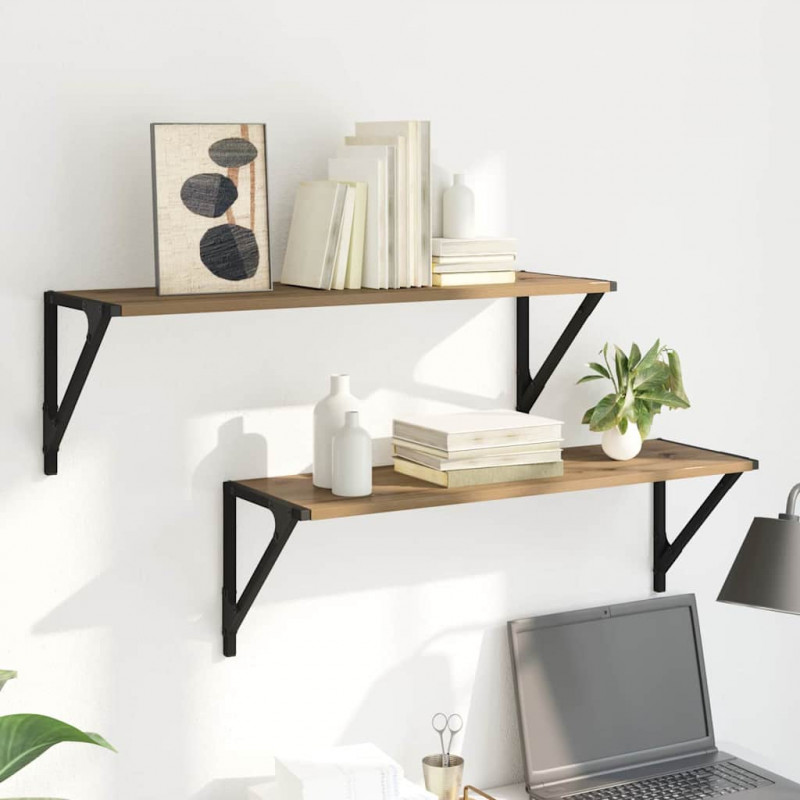Półki ścienne z półką 2 pcs Dąb rzemieślniczy 80 x 25 x 25,5 cm