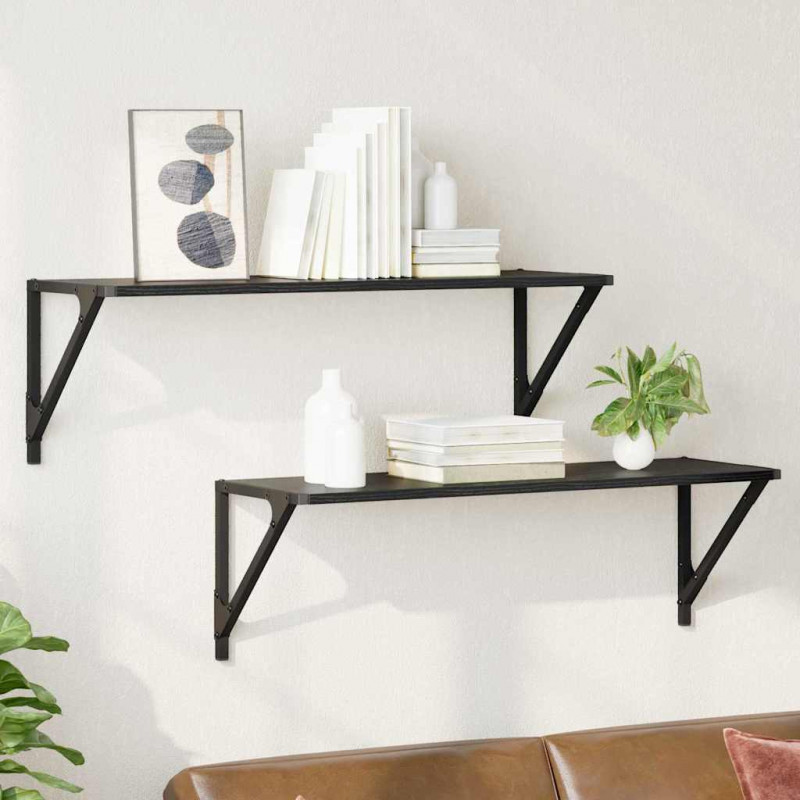 Półki ścienne z półką 2 pcs Czarny Dąb 80 x 25 x 25,5 cm