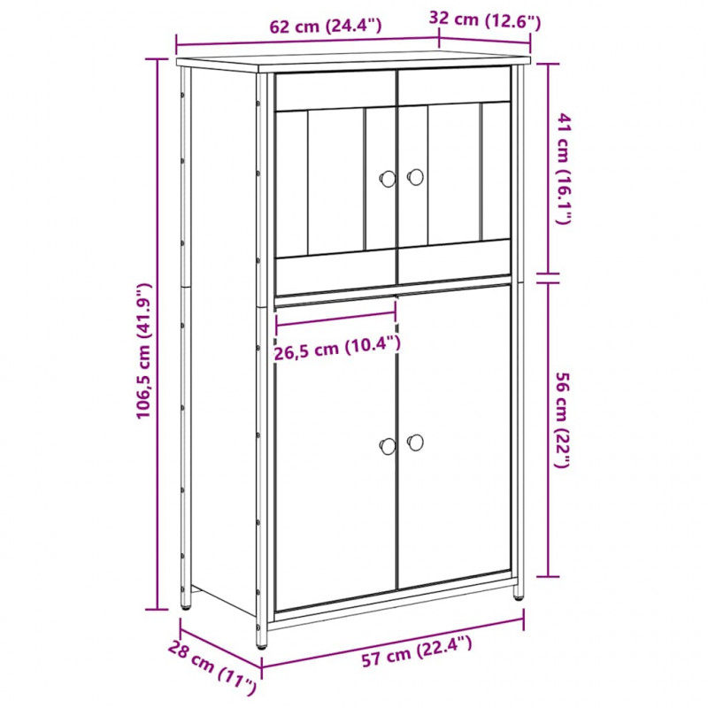 Highboard Czarny Dąb 62 x 32 x 106,5 cm Materiał drewnopochodny