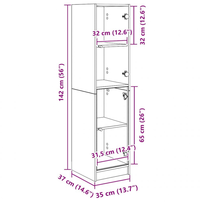 Highboard Czarny Dąb 35 x 37 x 142 cm Materiał drewnopochodny