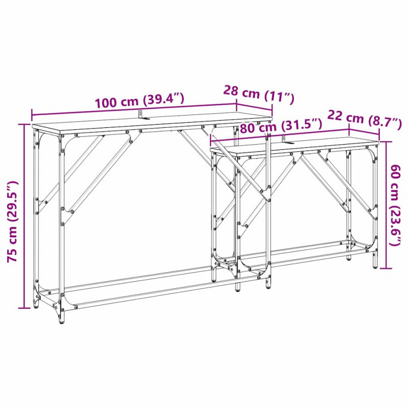 Konsola 2 pcs Czarny Dąb 100 x 28 x 75 cm