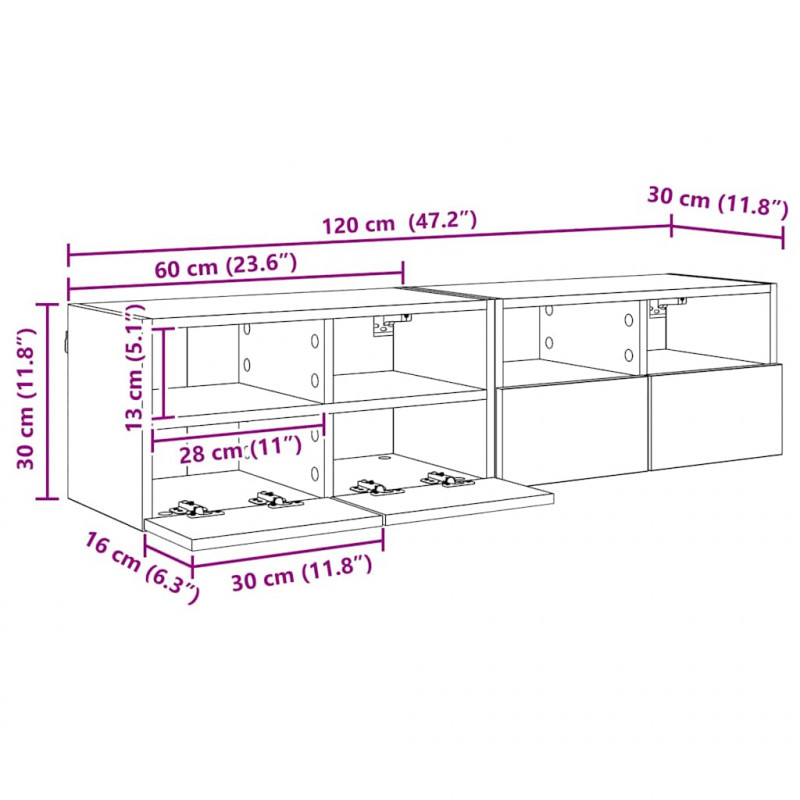 Szafki RTV 2 pcs Dąb rzemieślniczy 60 x 30 x 30 cm