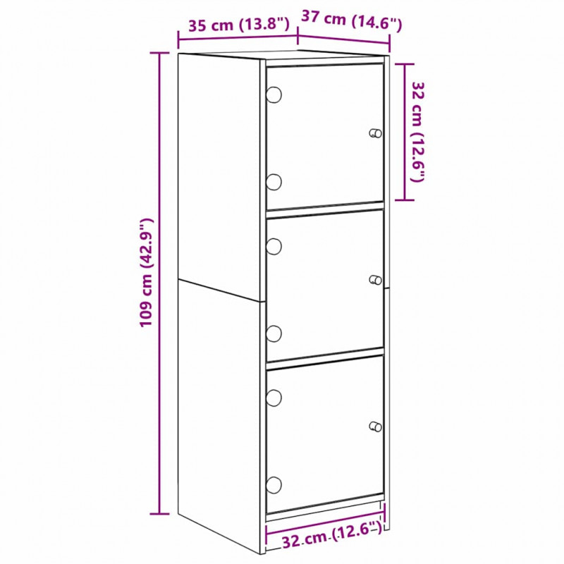 Highboard Czarny Dąb 35 x 37 x 109 cm Materiał drewnopochodny