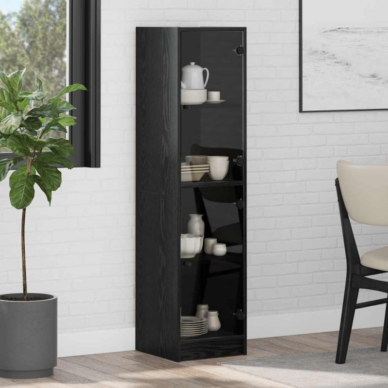 Highboard Czarny Dąb 35 x 37 x 142 cm Materiał drewnopochodny