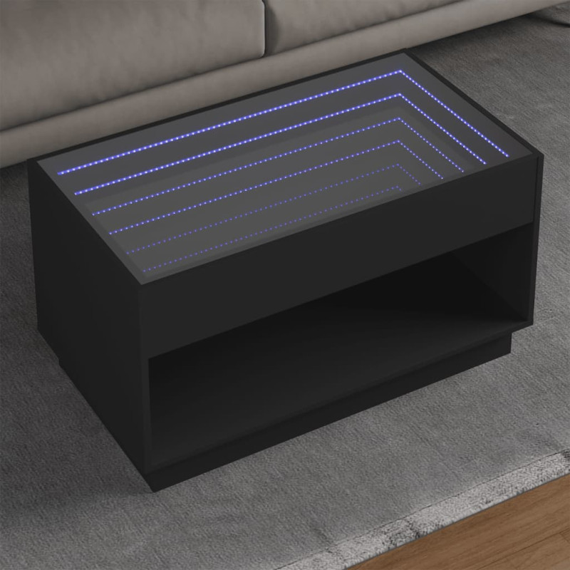 Stolik kawowy z LED Infinity, czarny, 90x50x50 cm