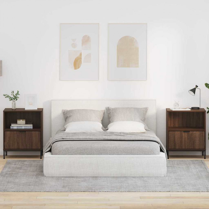 Szafka Nocna z szufladą 2 pcs Brązowy dąb 49 x 36 x 61 cm
